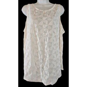 Susina Size 3X White Semi-Sheer Tank Top with Geometric Embroidered Pattern